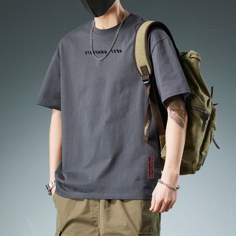 Hong Kong Style Cotton Short-sleeved T-shirt Boys 2025 New Summer Loose Teenager Trendy Brand T-shirt Ins Pattern Fashion