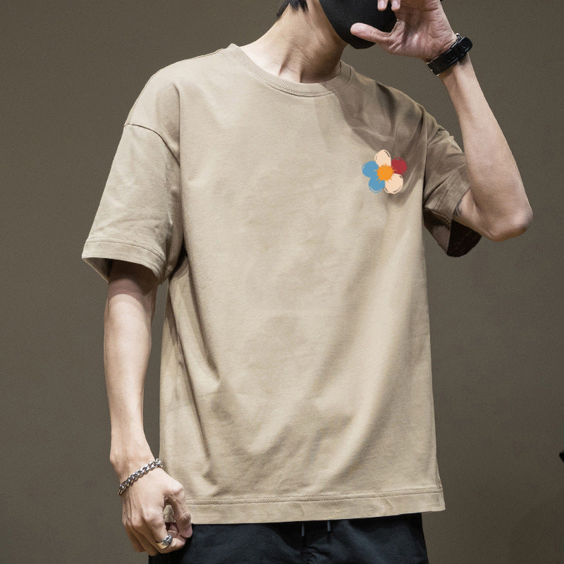 Hong Kong Style Cotton Short-sleeved T-shirt Boys 2025 New Summer Loose Teenager Trendy Brand T-shirt Ins Pattern Fashion