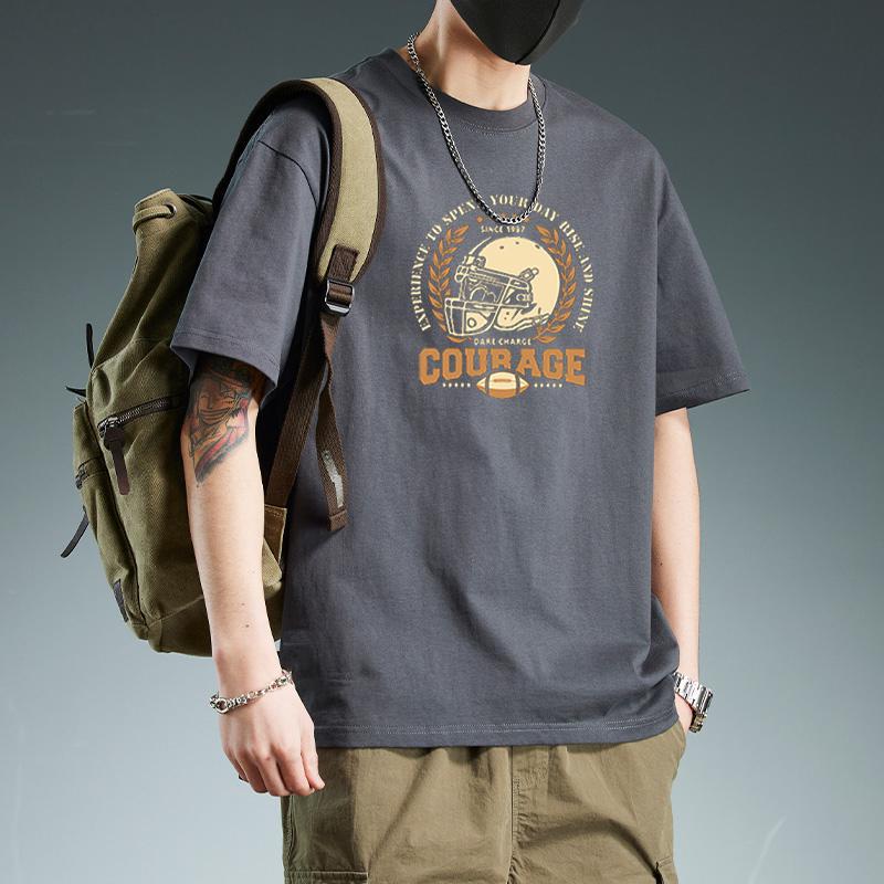 Hong Kong Style Cotton Short-sleeved T-shirt Boys 2025 New Summer Loose Teenager Trendy Brand T-shirt Ins Pattern Fashion
