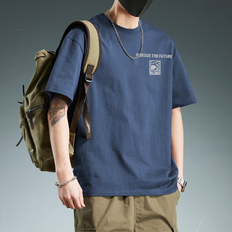 Hong Kong Style Cotton Short-sleeved T-shirt Boys 2025 New Summer Loose Teenager Trendy Brand T-shirt Ins Pattern Fashion