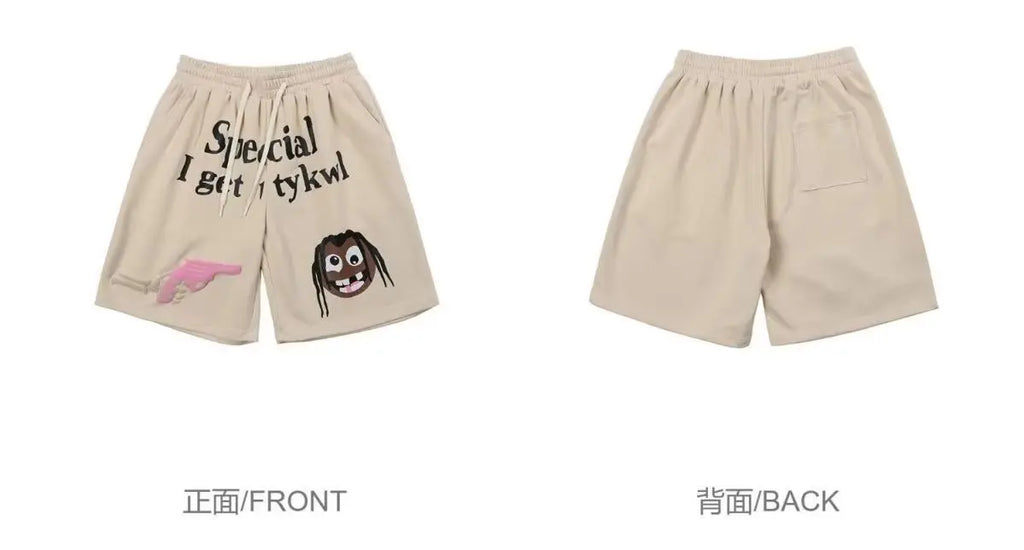 Summer Shorts Gun Element Print Women Man Knee Pants Harajuku female Loose High Waist Five Point Pants Cartoon y2k Man Shorts