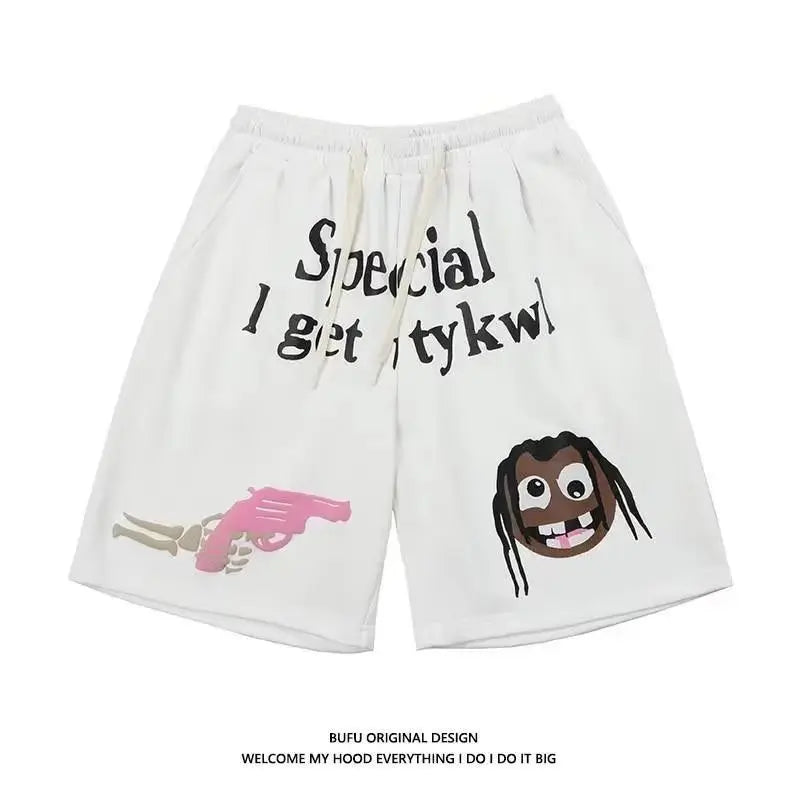 Summer Shorts Gun Element Print Women Man Knee Pants Harajuku female Loose High Waist Five Point Pants Cartoon y2k Man Shorts